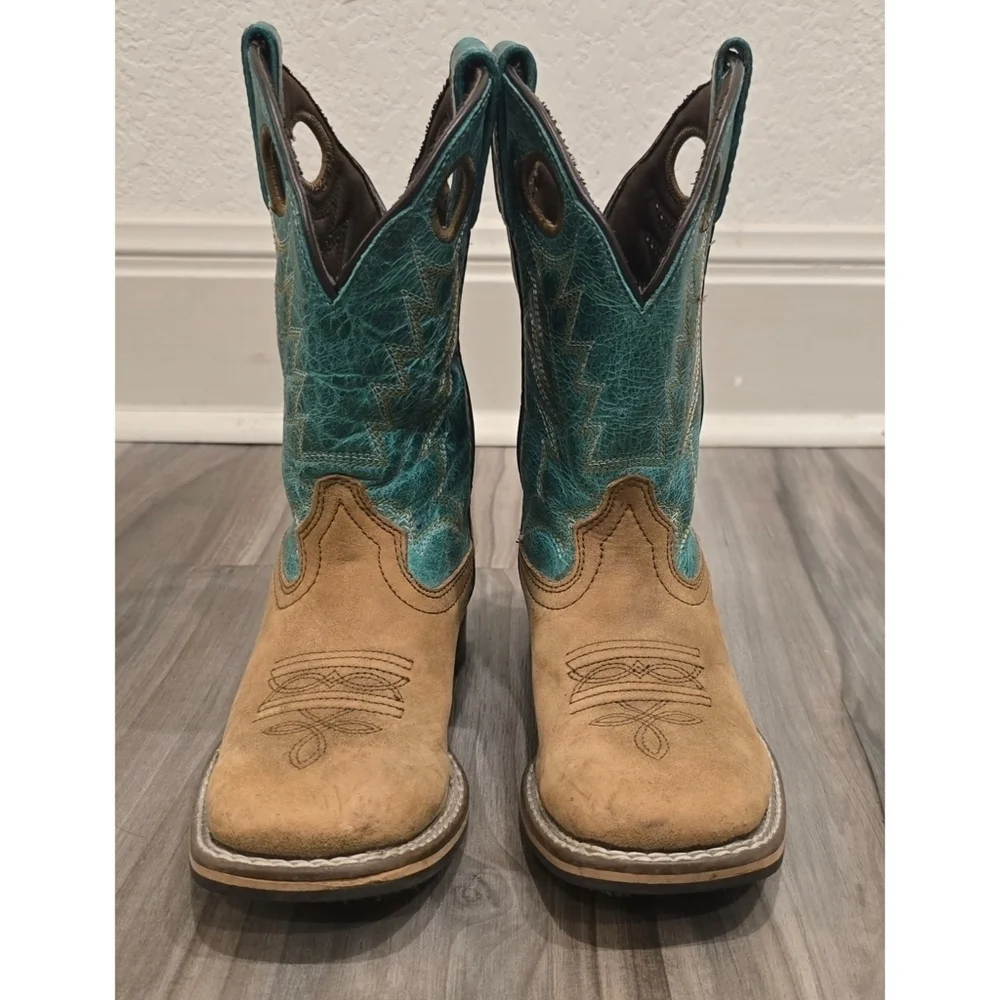 Smoky Children’s Jesse Brown Distress and Turquoise Leather Western Cowboy Boots
